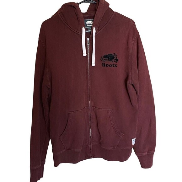 Roots Hoodie Womens Size Small Canada Full Zip Maroon Sweatshirt Front Pocket - Picture 1 of 9